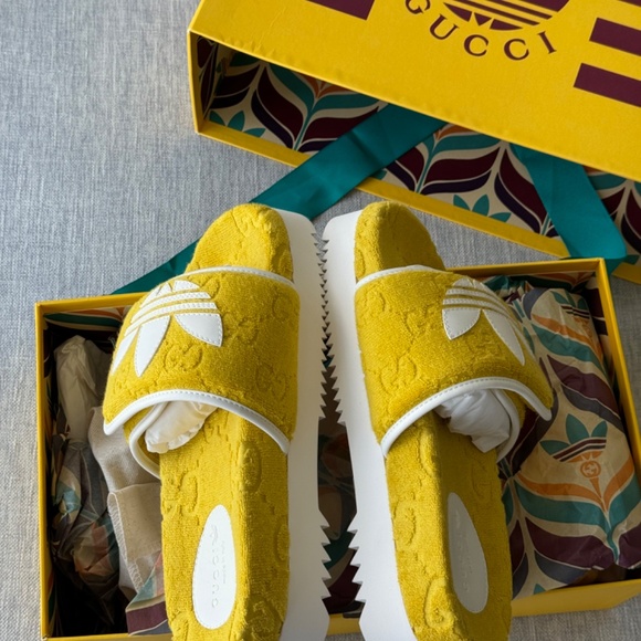 NIB Adidas x Gucci Slide GG women's Platform Sandals yellow Made in Italy - Picture 4 of 6